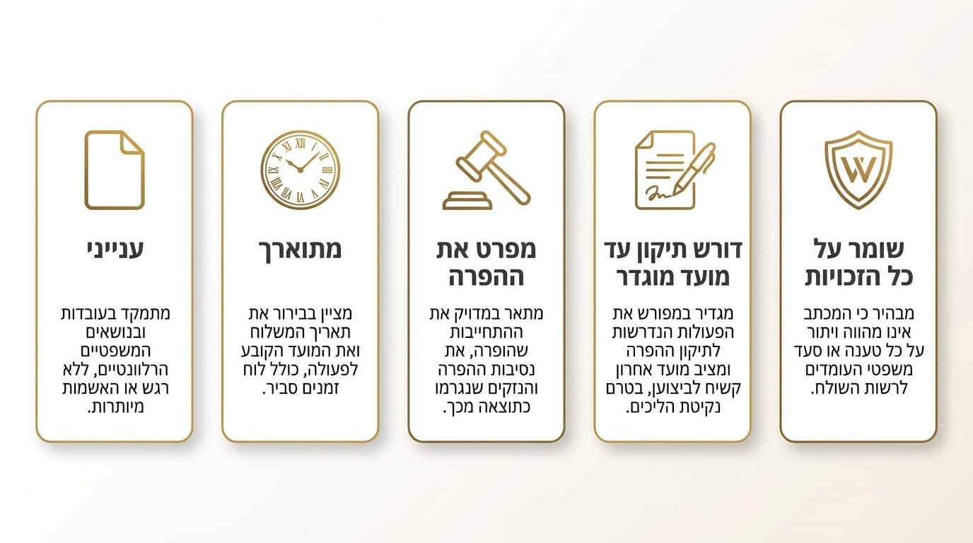מכתב התראה לפני הגשת תביעה על הפרת חוזה עבודה